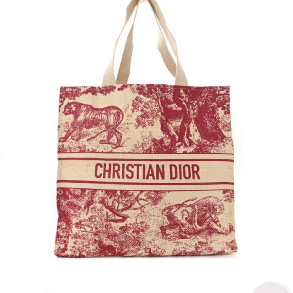 Dior Red and Cream Toile de Jouy Tote Bag